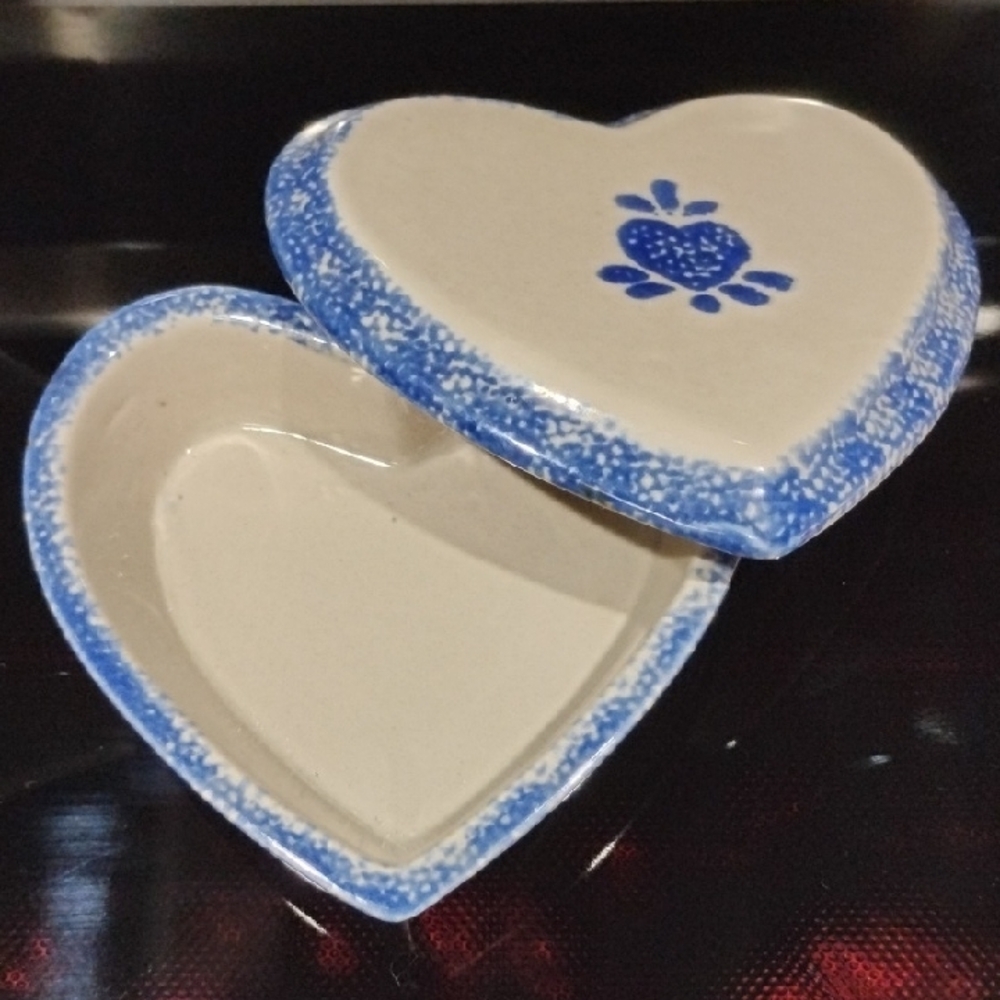 Heart-Shaped Blue and White Ceramic Trinket Dish